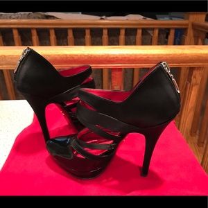 👠CESARE PACIOTTI Black Satin Patent Stilettos👠